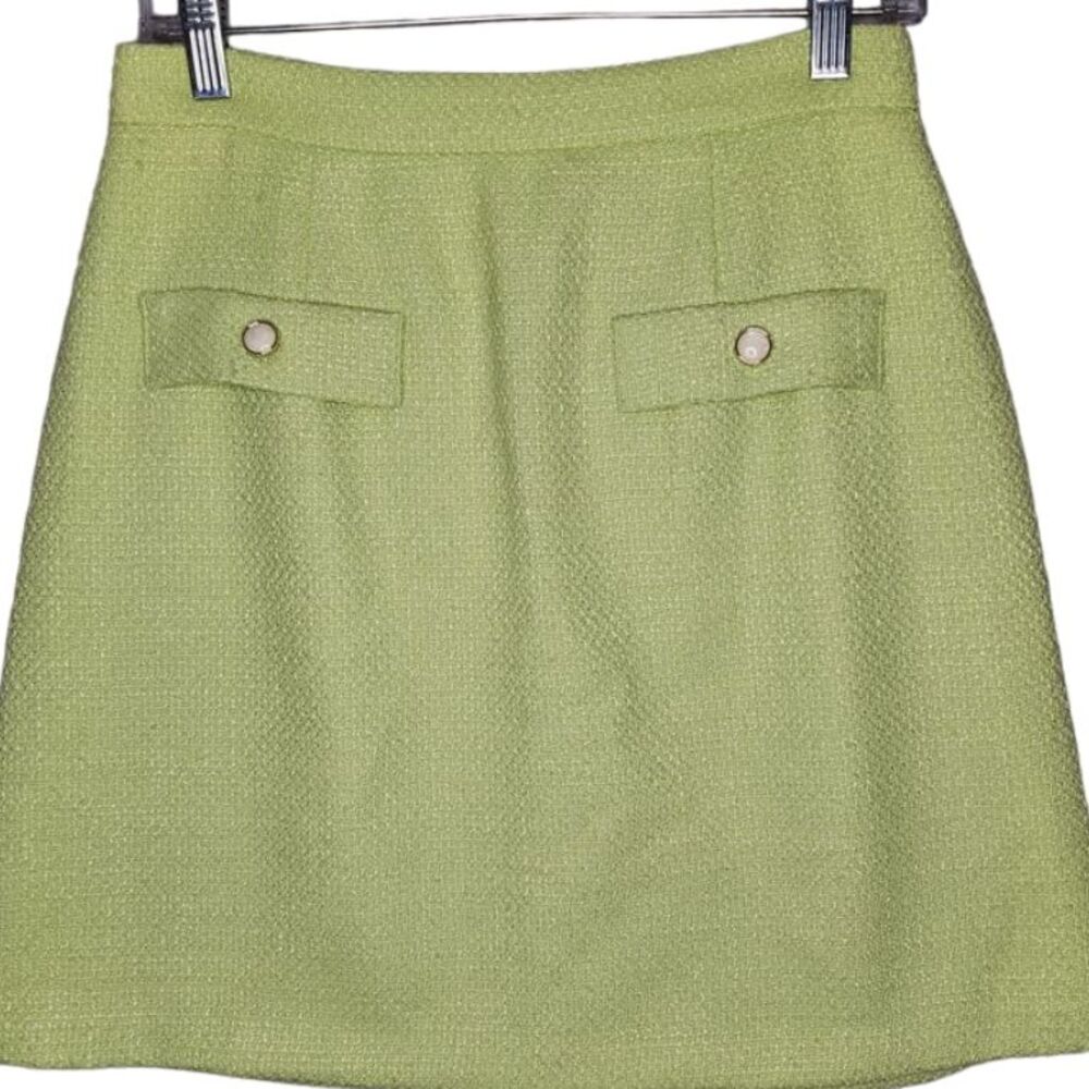 Taylor Tweed Mini Skirt Size 10 Lime Green Faux Flap Pockets with Buttonsโ NWOT
